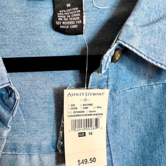 Ashley Stewart Light Blue High-Low Denim Drape Jacket Dress - Picture 2 of 4